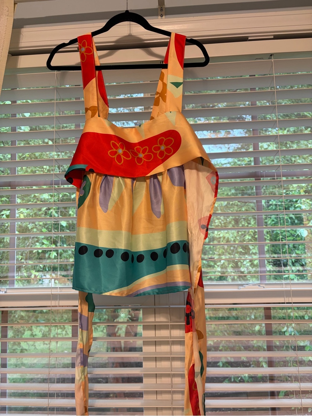 entro Multicolor Floral & Stripe Satin Tank Top - Red, Teal, Yellow